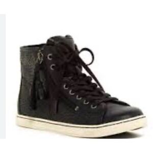 UGG Australia Blaney high‎ top leather sneakers black side zipper tassel closure